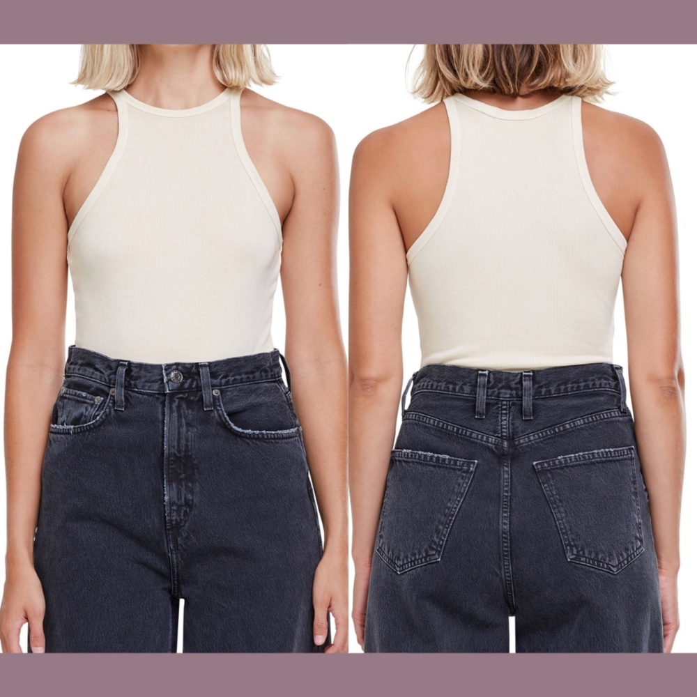 NEW‎ AGOLDE [ Medium ] Rianne Ribbed Racerback Tank Bodysuit in Pale Yellow